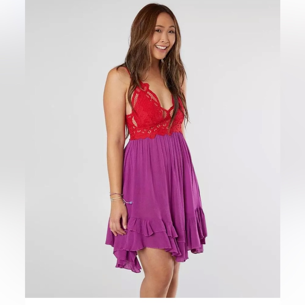 Free people Adella Lace Slip Dress. Red/purple